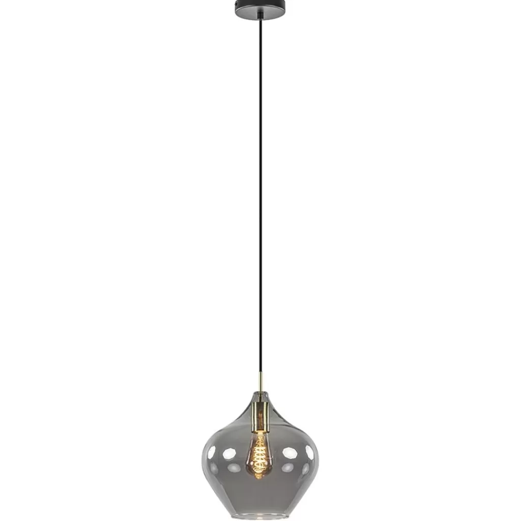 Hanglamp Rakel 27cm antiek brass+smoke glas>Straluma Shop