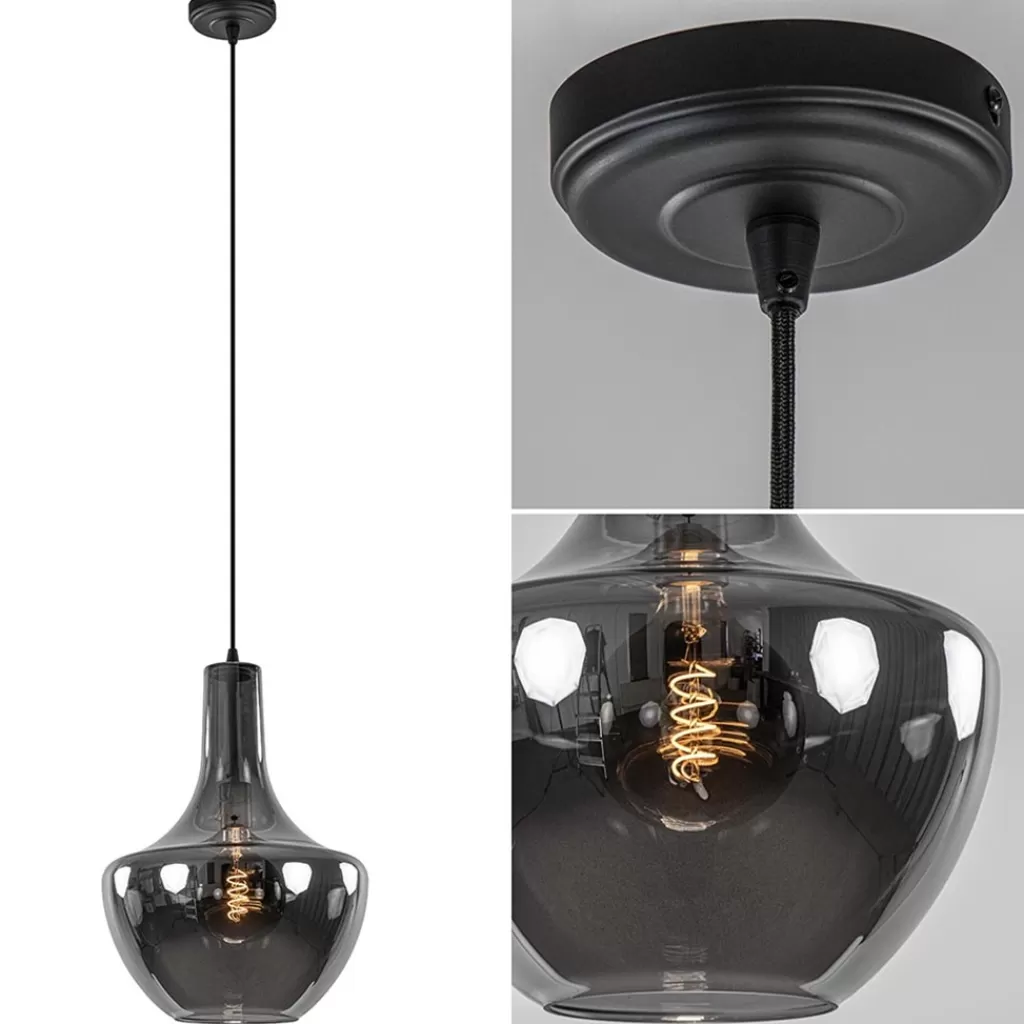 Hanglamp zwart met smoke glazen kap>Straluma Cheap