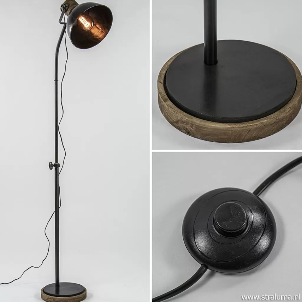 Industrieel landelijke vloerlamp Jody zink met hout>Straluma Cheap