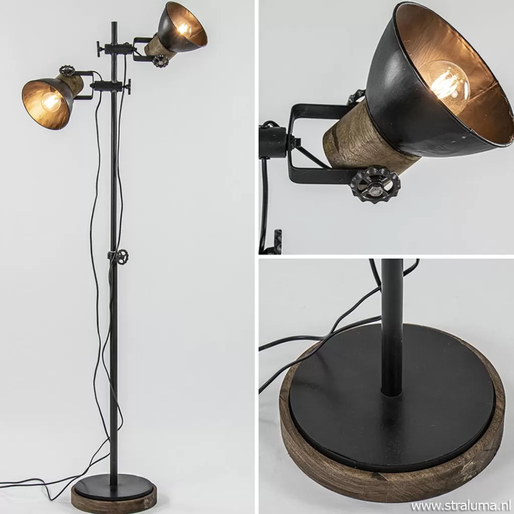 Industriële vloerlamp Jody metaal met hout>Straluma Flash Sale