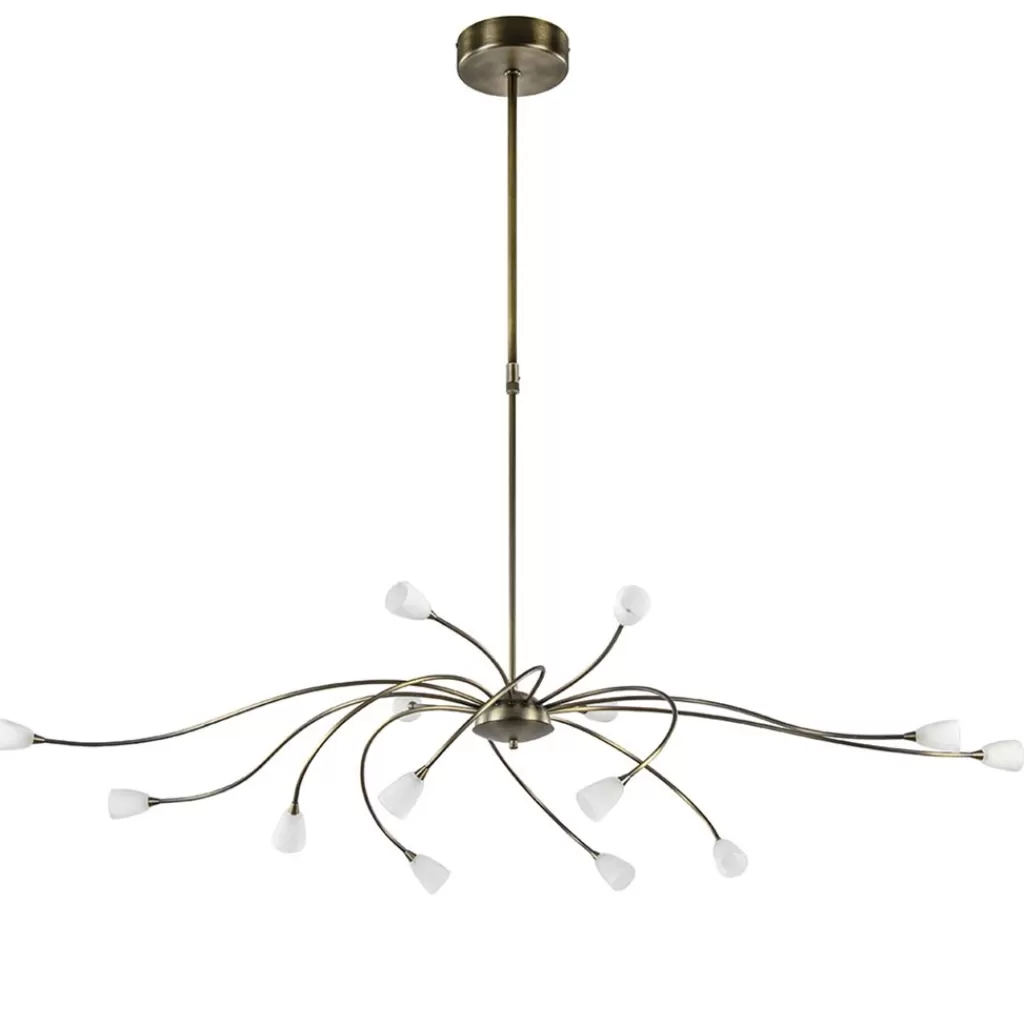 Klassieke eettafelhanglamp brons met wit glas dim to warm>Straluma New