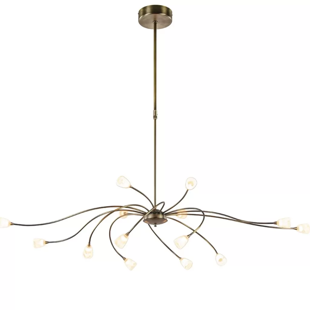 Klassieke eettafelhanglamp brons met wit glas dim to warm>Straluma New