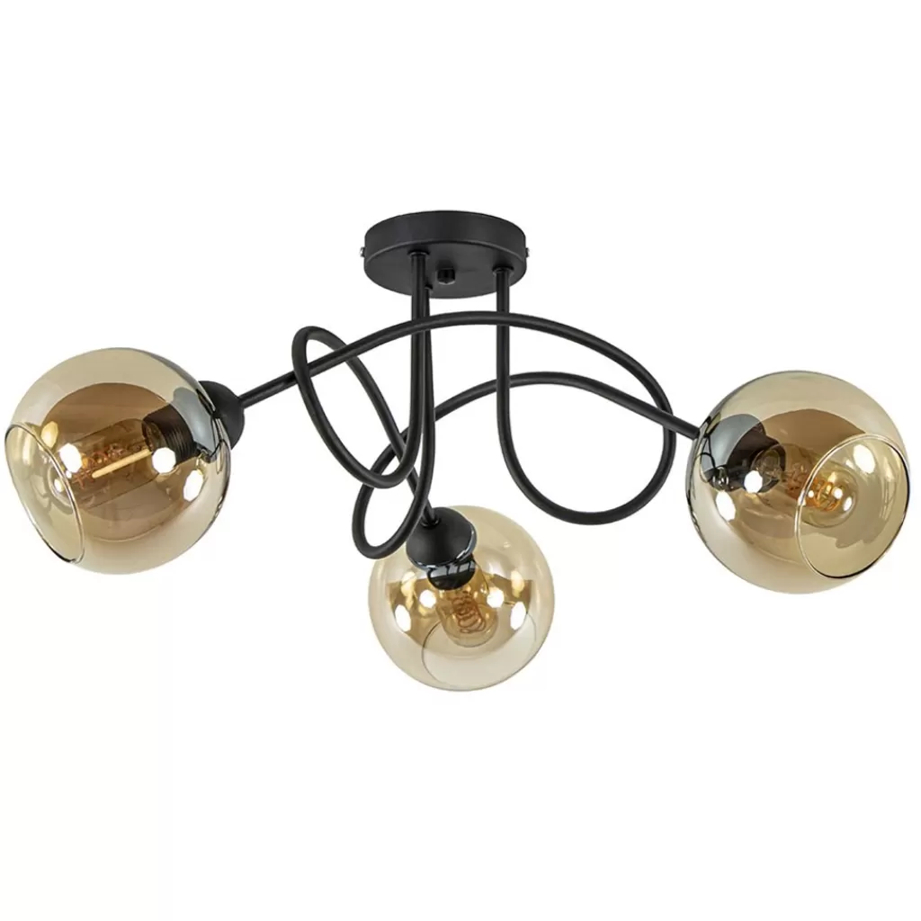 Klassieke plafondlamp 3-lichts met amber glas>Straluma Store