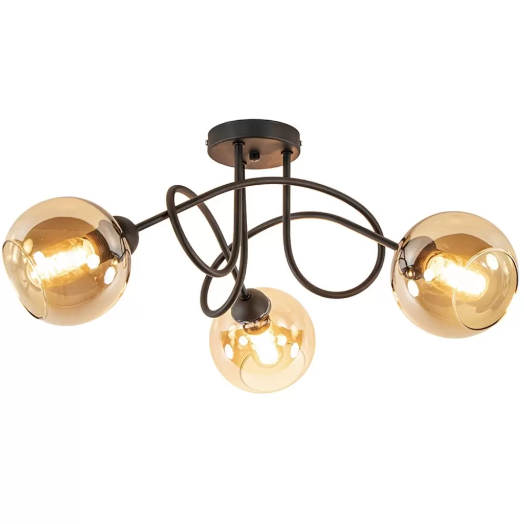 Klassieke plafondlamp 3-lichts met amber glas>Straluma Store