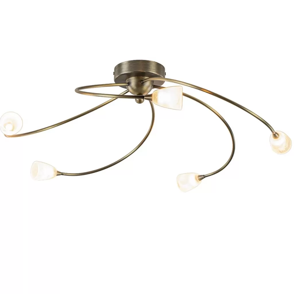 Klassieke plafondlamp brons met wit gevlamd glas>Straluma Cheap