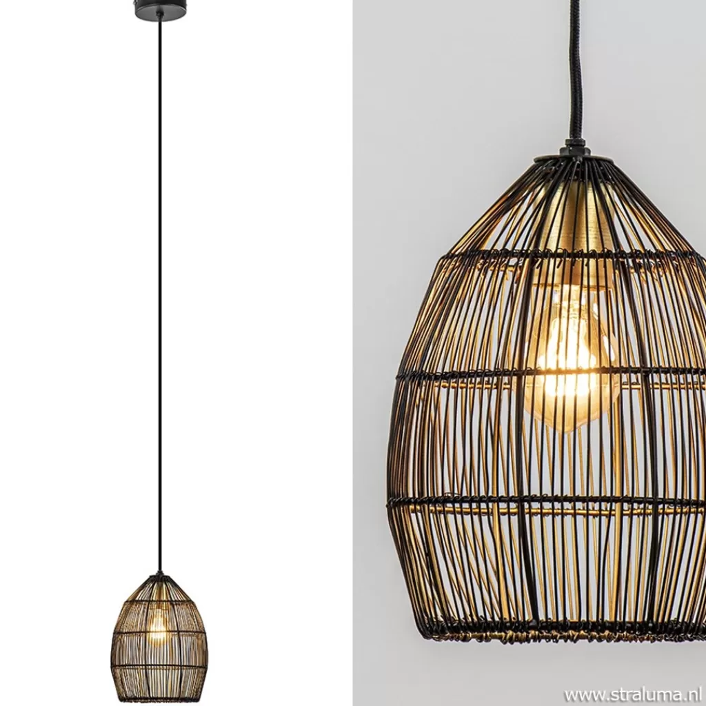 Kleine hanglamp Meya zwart met goud draad>Straluma Sale