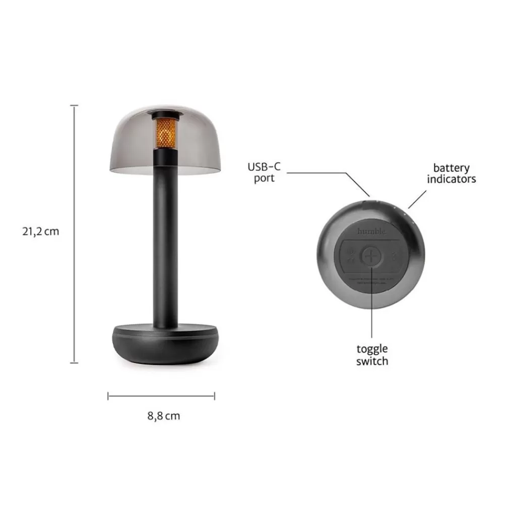 Kleine LED tafellamp oplaadbaar mat zwart met smoke glas>Straluma Discount