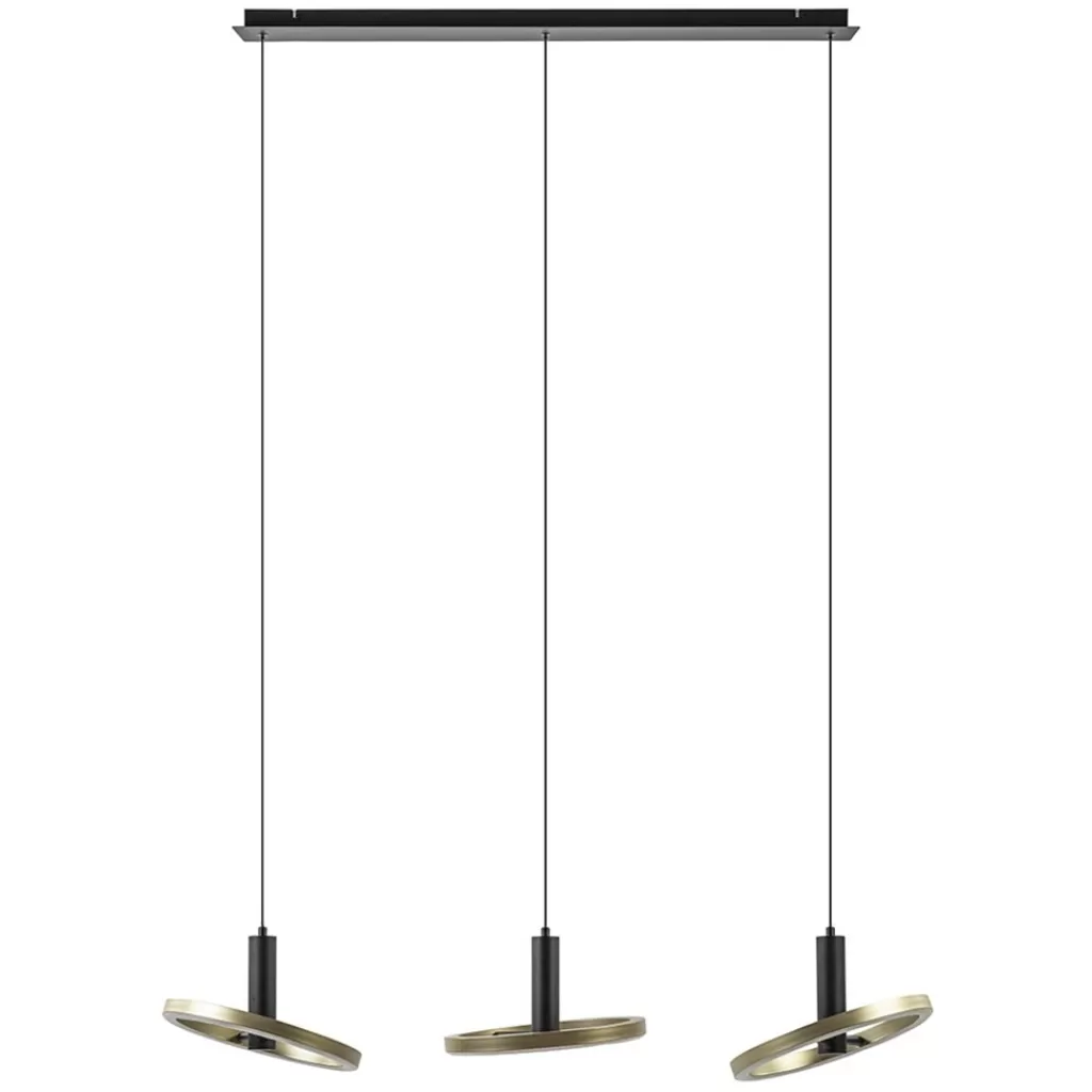 LED eettafelhanglamp 3-lichts balk zwart/goud dimbaar>Straluma Outlet