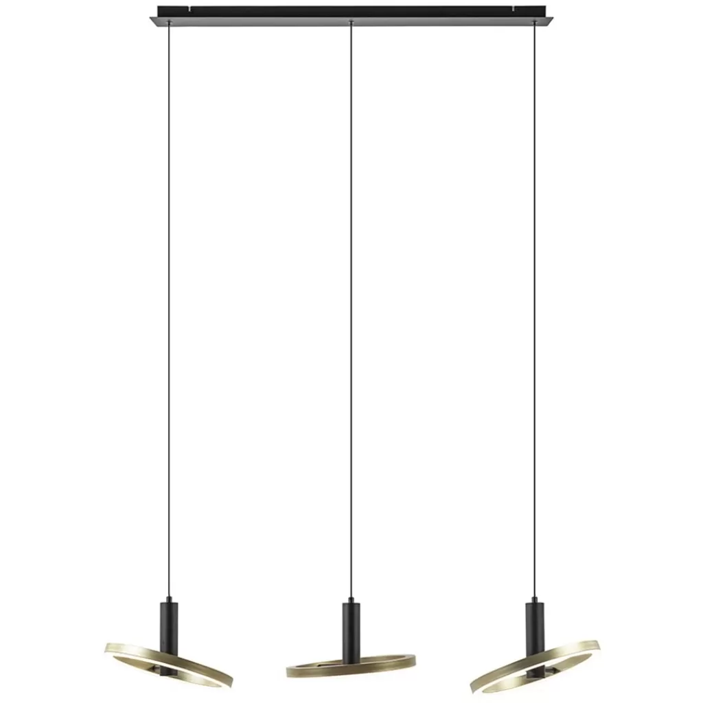 LED eettafelhanglamp 3-lichts balk zwart/goud dimbaar>Straluma Outlet