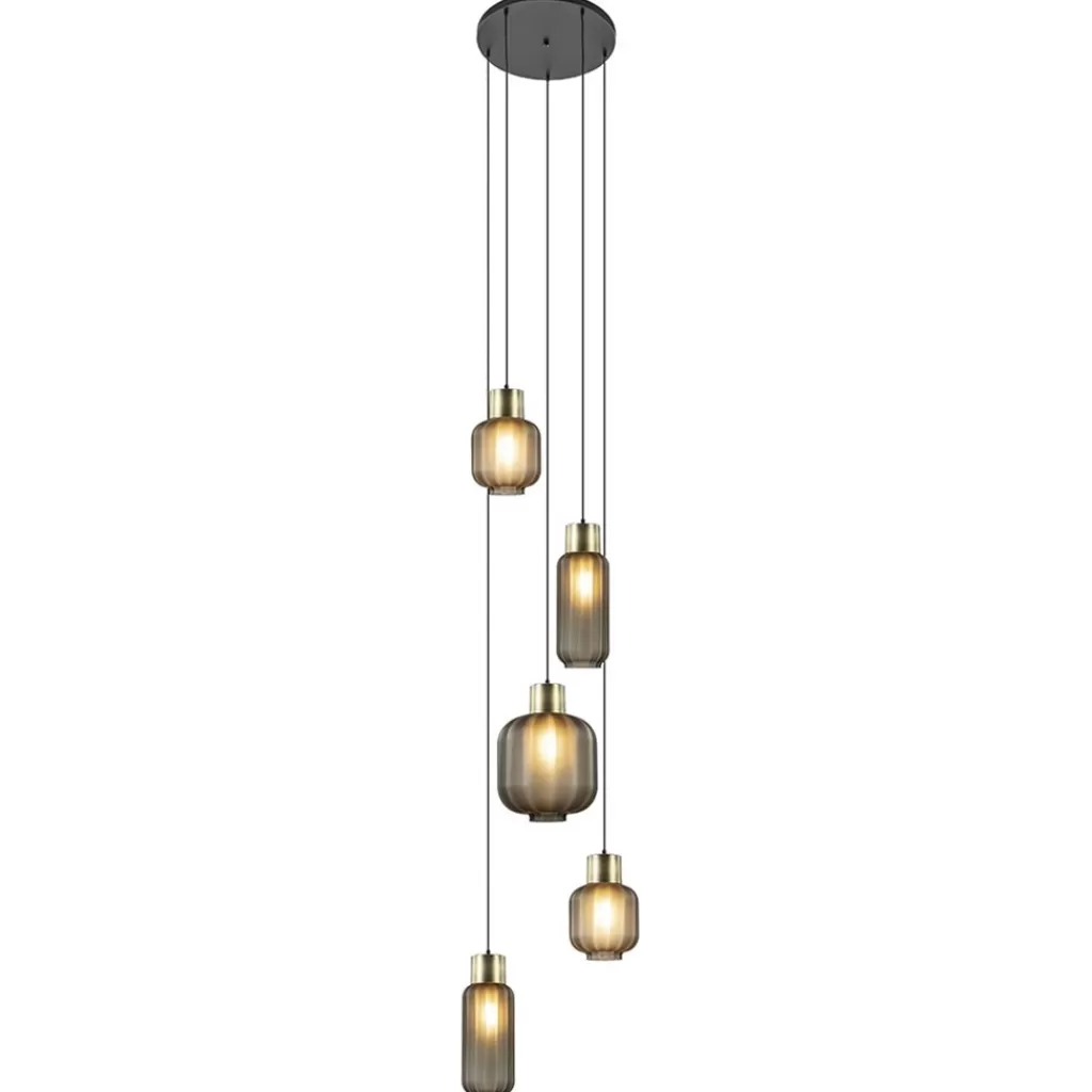 Luxe 5-lichts videlamp zwart/brass met mat zwart glas>Straluma Flash Sale