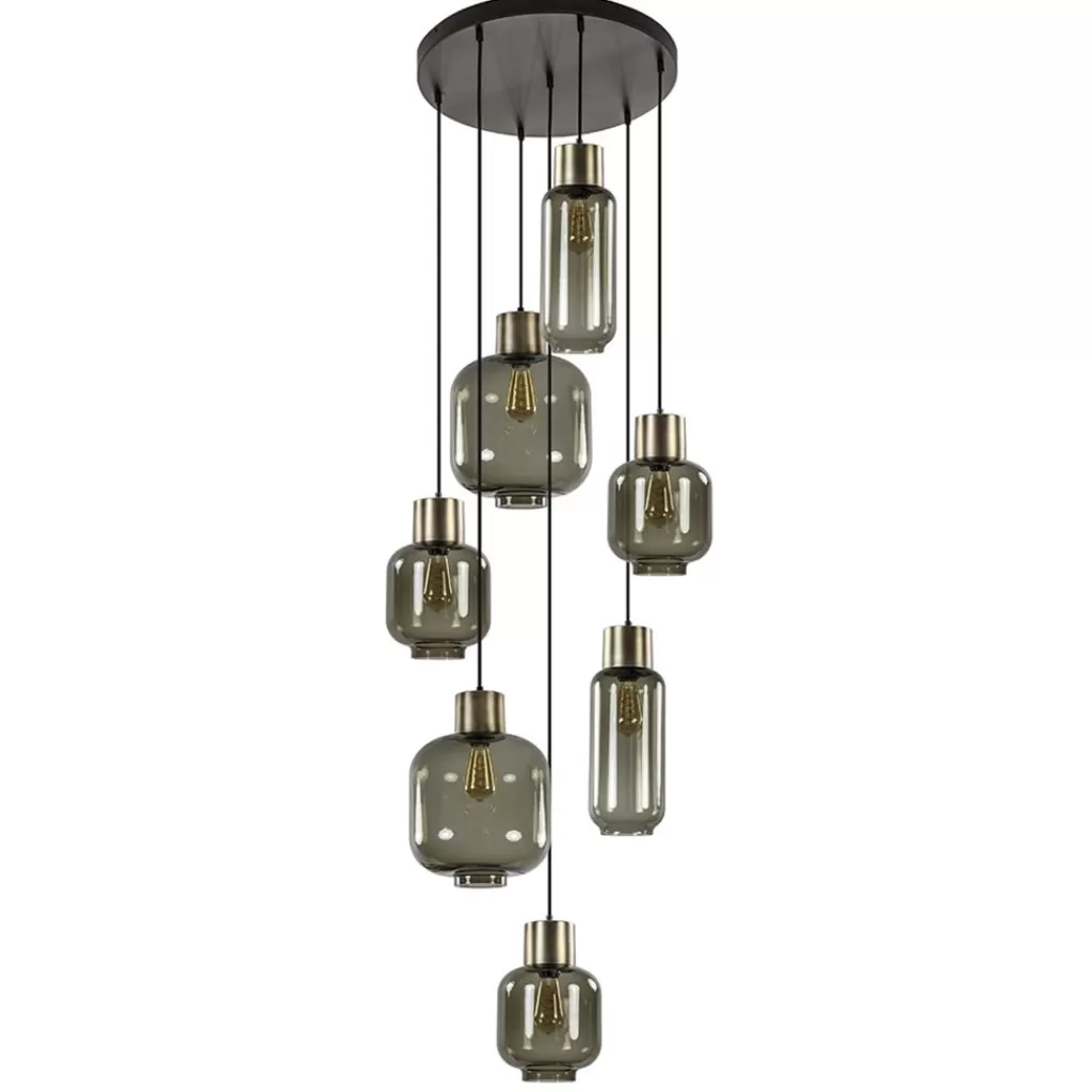 Luxe 7-lichts videlamp zwart/brons met smoke glas>Straluma Outlet