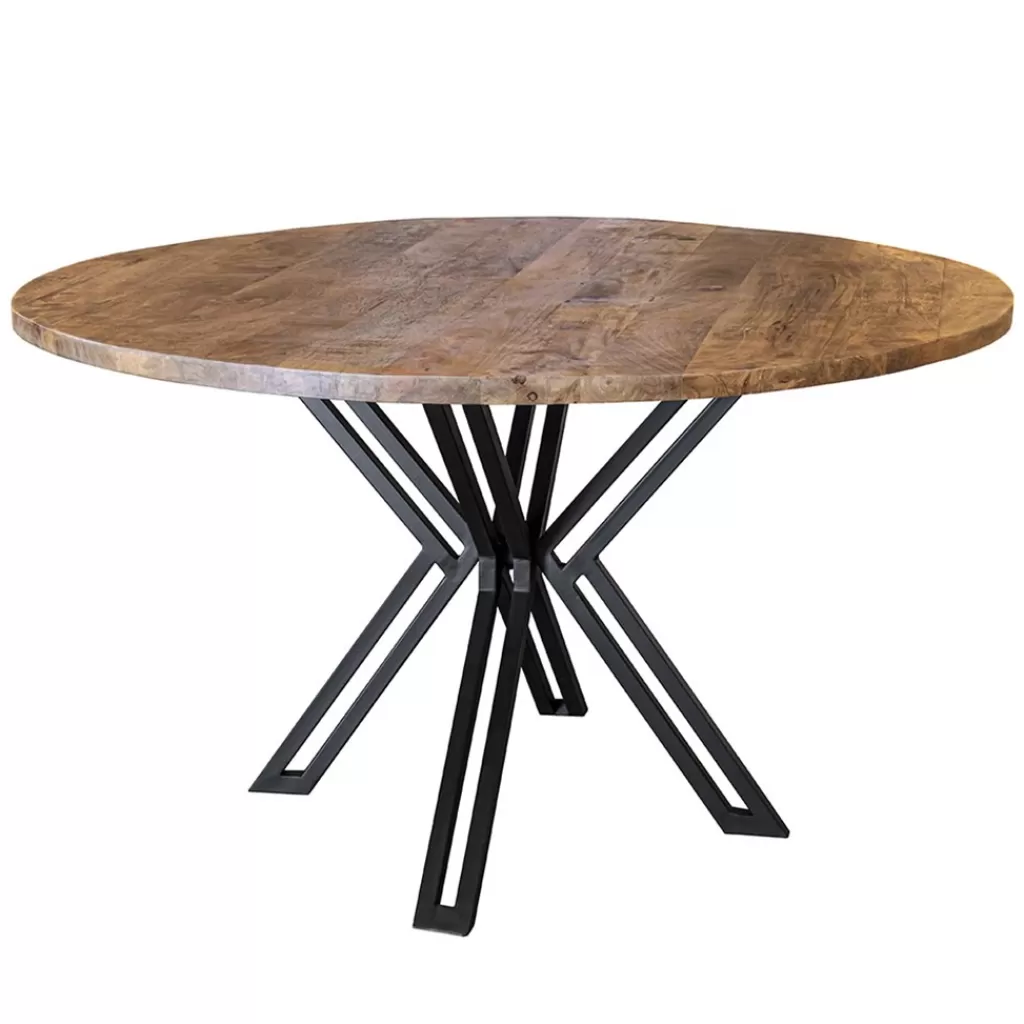 Mango houten eettafel rond met zwarte poot 130 cm>Straluma Sale