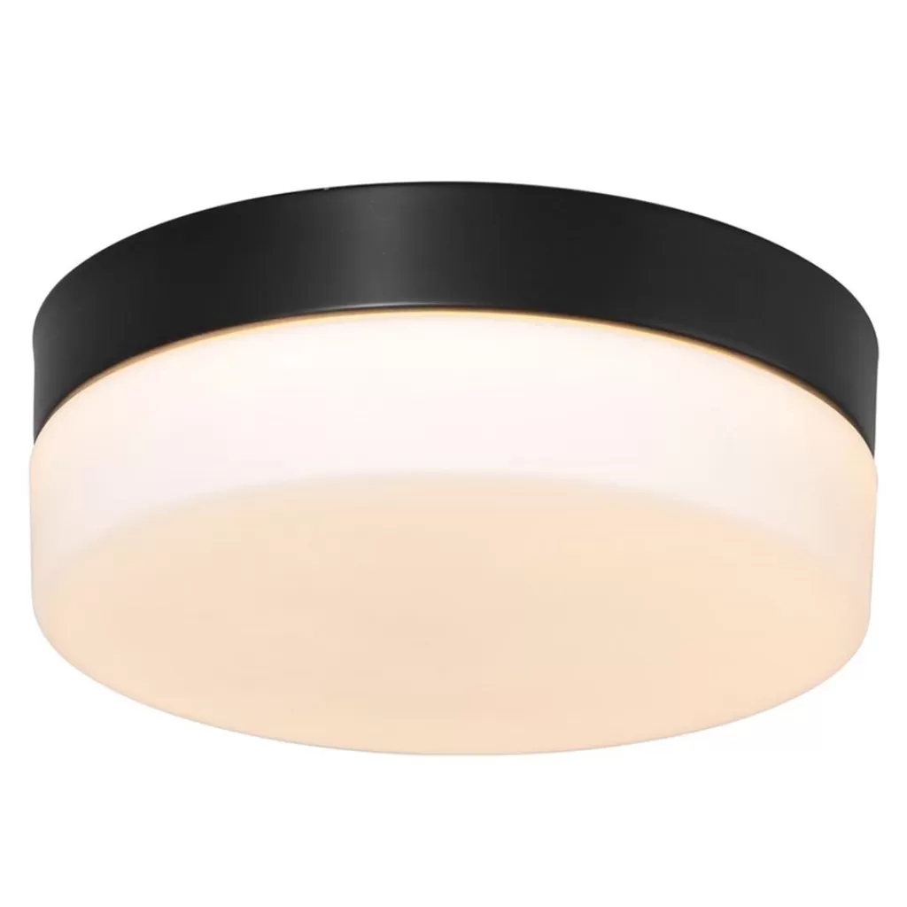 Mat zwarte LED plafondlamp met wit glas IP44 dimbaar>Straluma Hot