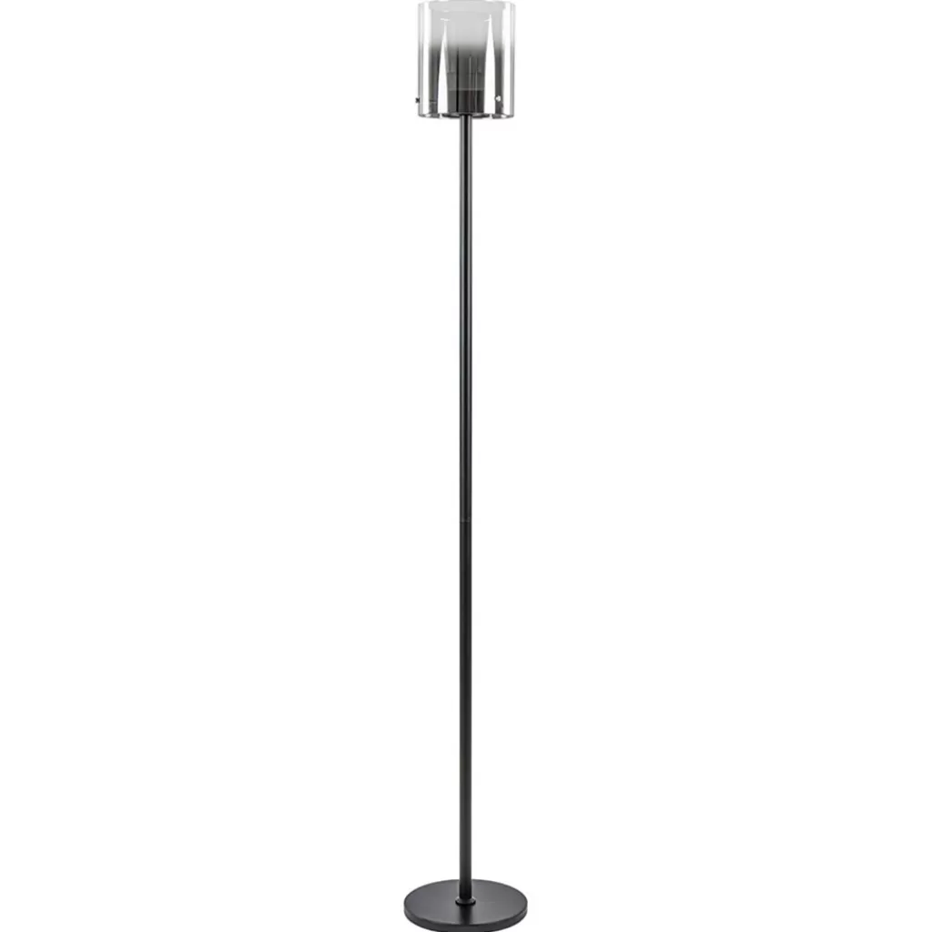 Mat zwarte LED vloerlamp met glazen kap helder/titanium>Straluma Shop