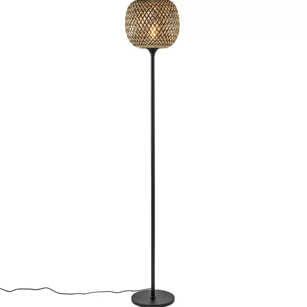 Mat zwarte vloerlamp met bamboe kap>Straluma Outlet