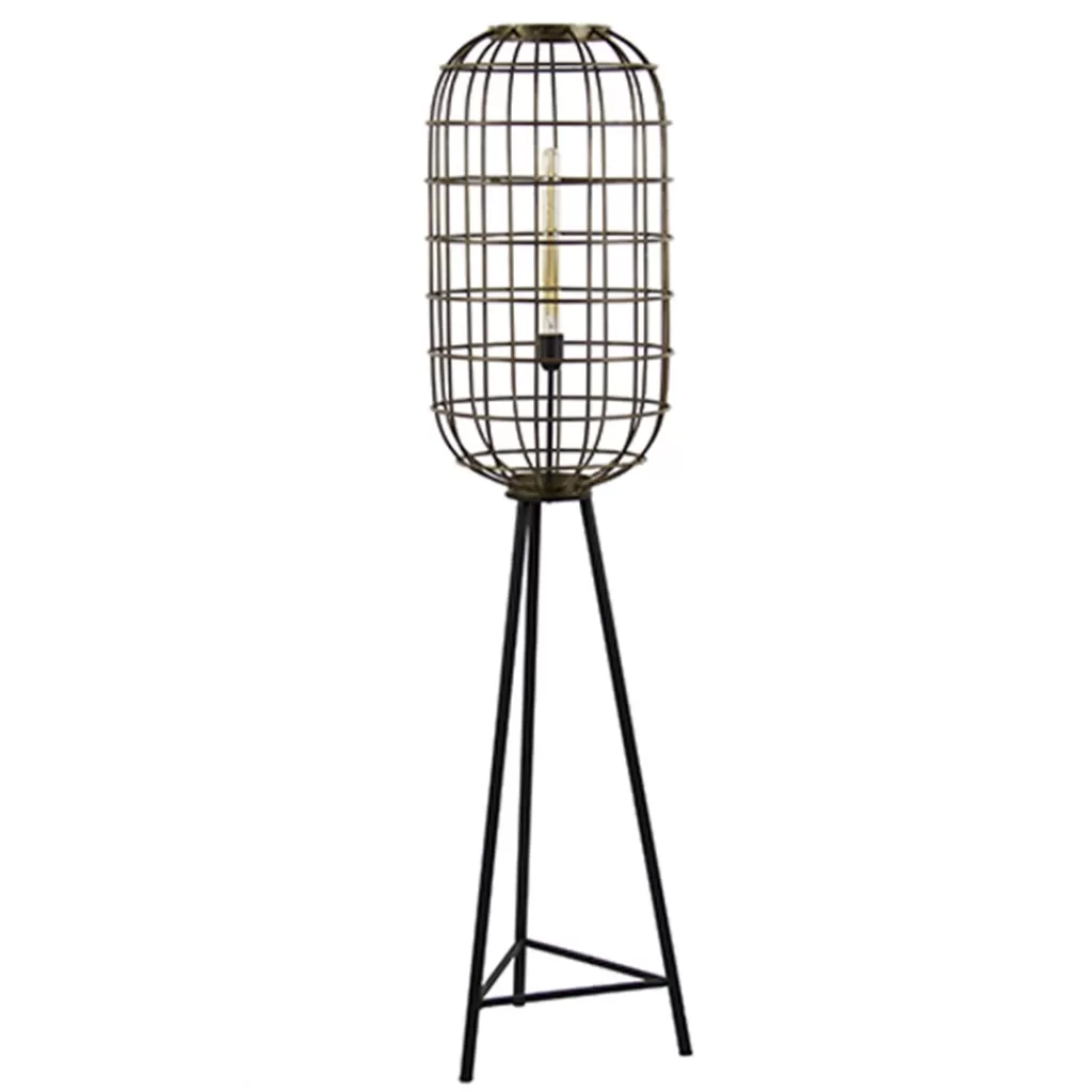 Metalen kooi vloerlamp oud-brons L&L>Straluma Discount