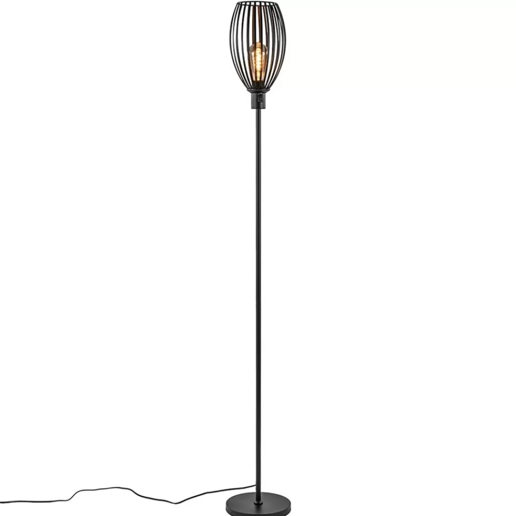 Moderne staande lamp met draad kap mat zwart>Straluma Online