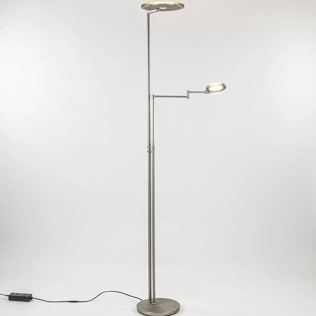 Moderne vloerlamp uplighter staal met smoke glas>Straluma Best