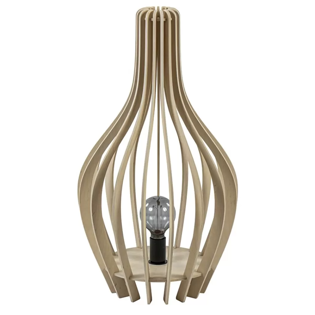 Naturel houten tafel/vloerlamp kegel met zwart>Straluma New