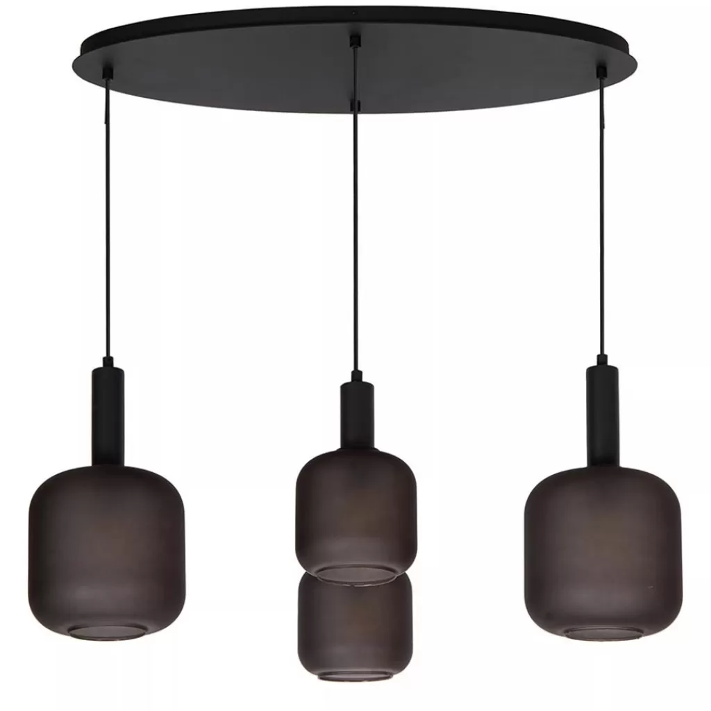 Ovale 4-lichts hanglamp zwart met mat zwart glas>Straluma Sale