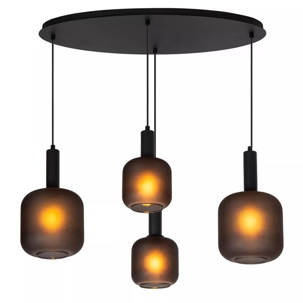 Ovale 4-lichts hanglamp zwart met mat zwart glas>Straluma Sale