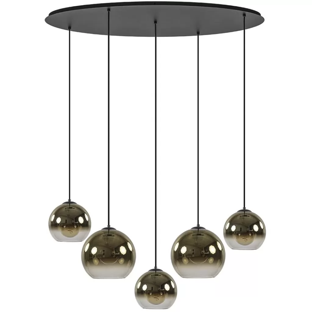 Ovale 5-lichts hanglamp met glazen bollen gold gradient>Straluma Hot