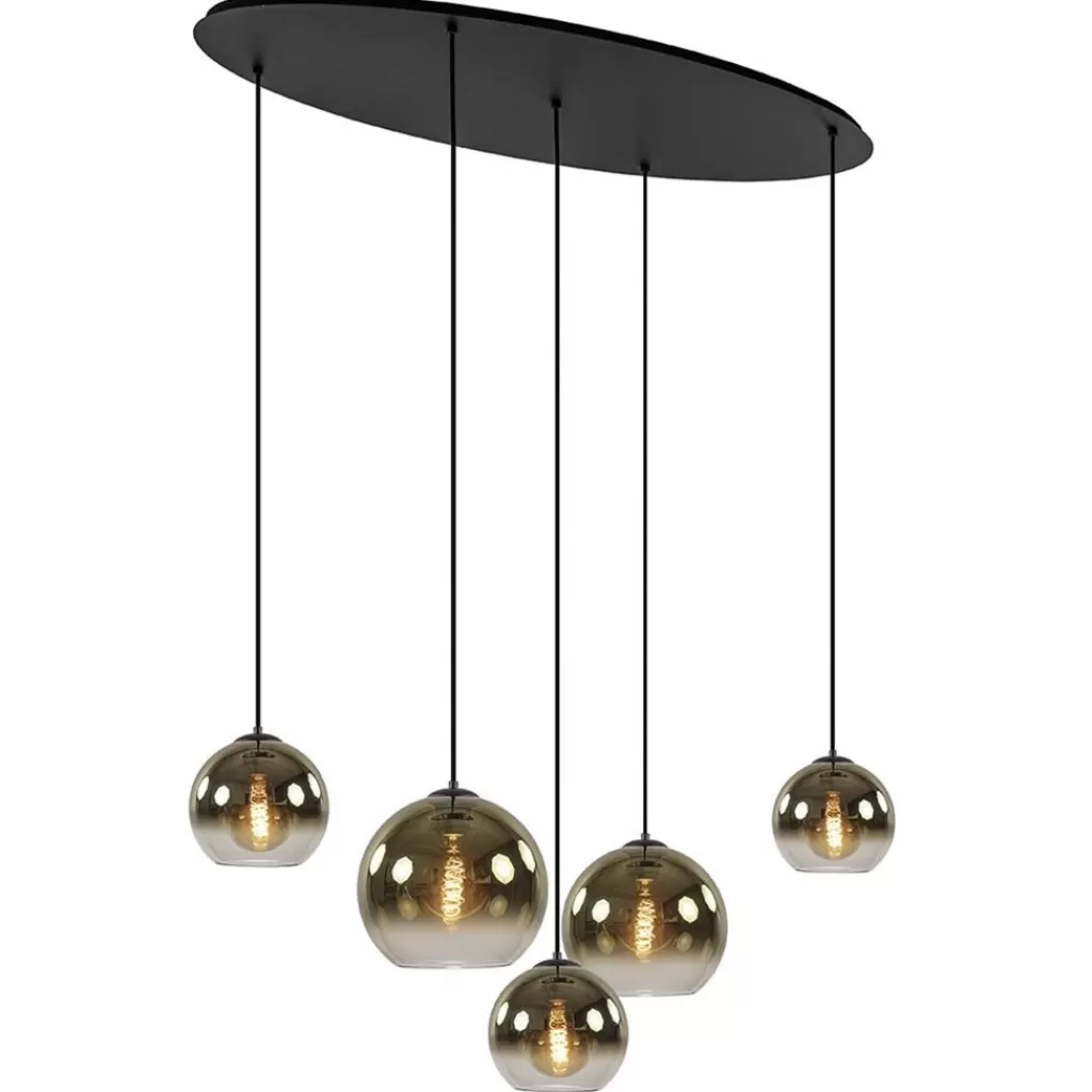 Ovale 5-lichts hanglamp met glazen bollen gold gradient>Straluma Hot