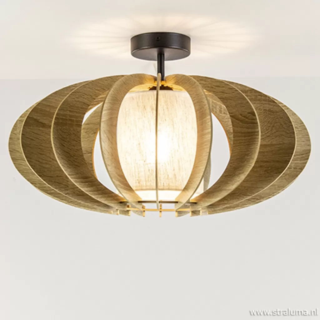 Plafondlamp hout met stoffen kap 50cm>Straluma New