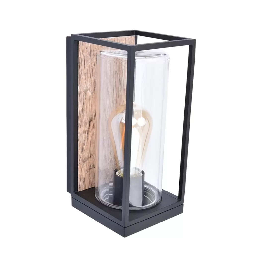 Rechthoekige buitenlamp zwart met houtlook en glas>Straluma Store