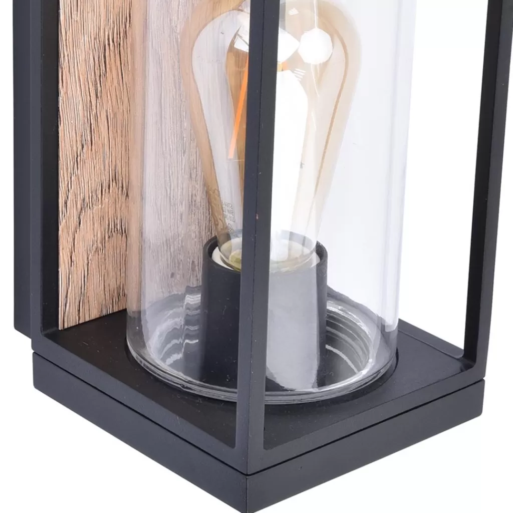 Rechthoekige buitenlamp zwart met houtlook en glas>Straluma Store