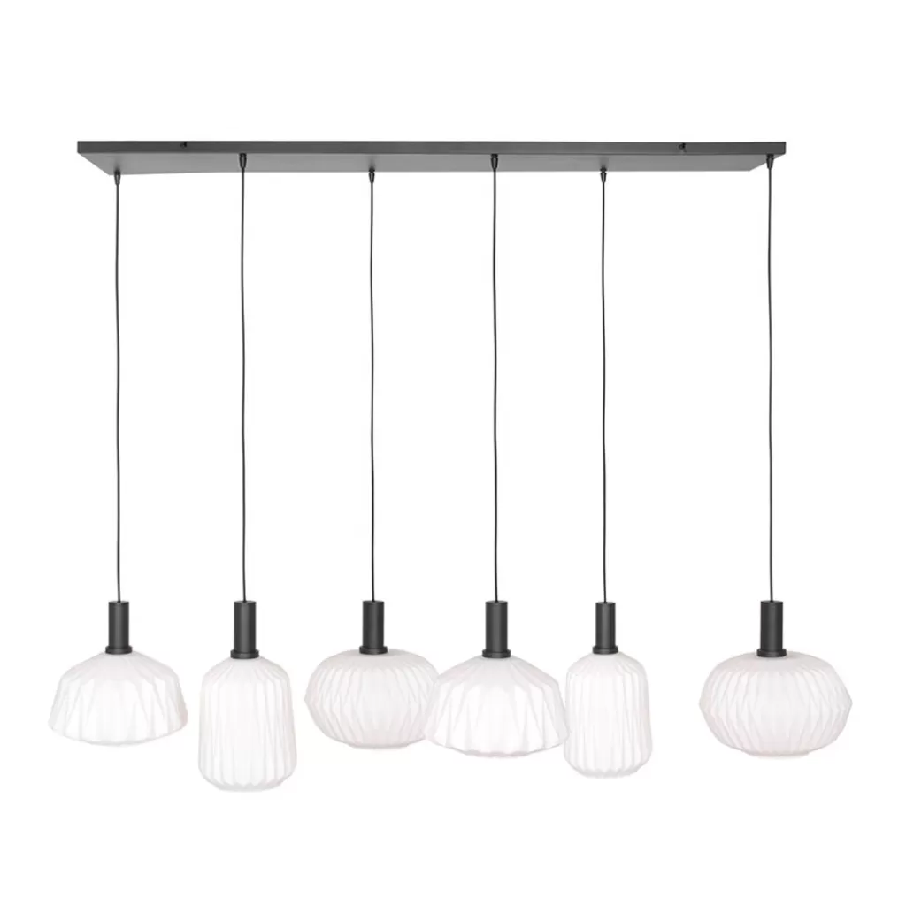 Retro 6-lichts hanglamp opaal glas met relief>Straluma Store