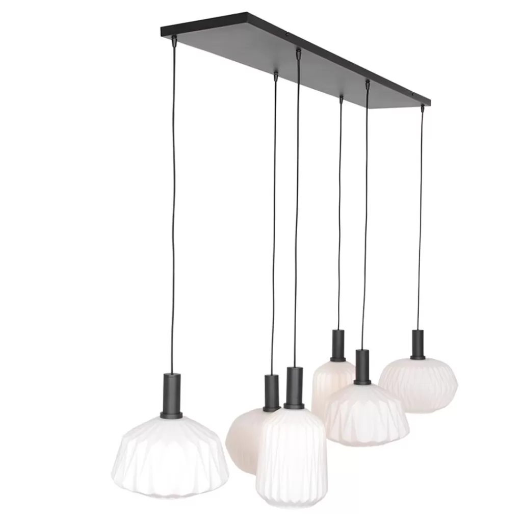 Retro 6-lichts hanglamp opaal glas met relief>Straluma Store