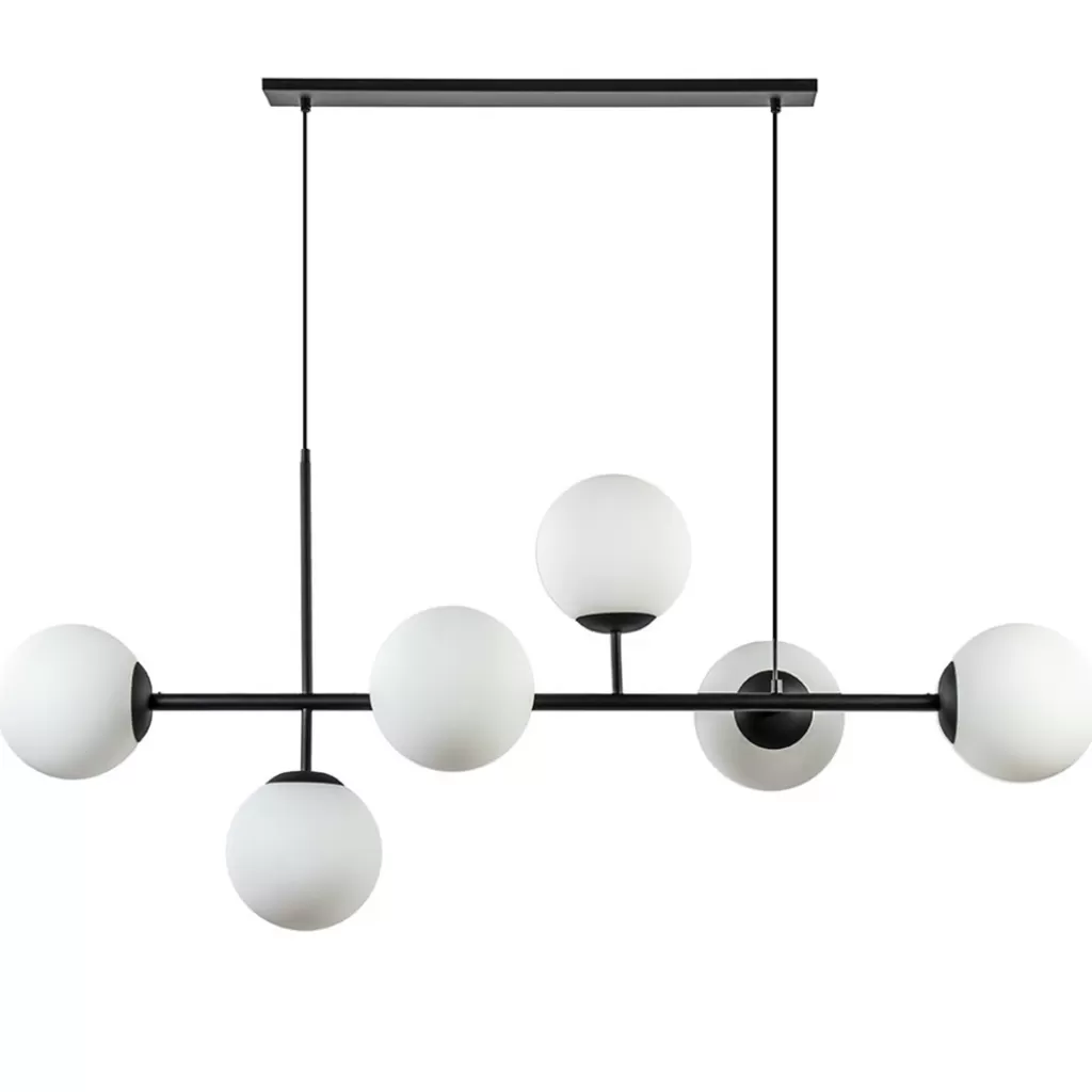 Retro eettafel hanglamp zwart met witte glazen bollen>Straluma Flash Sale