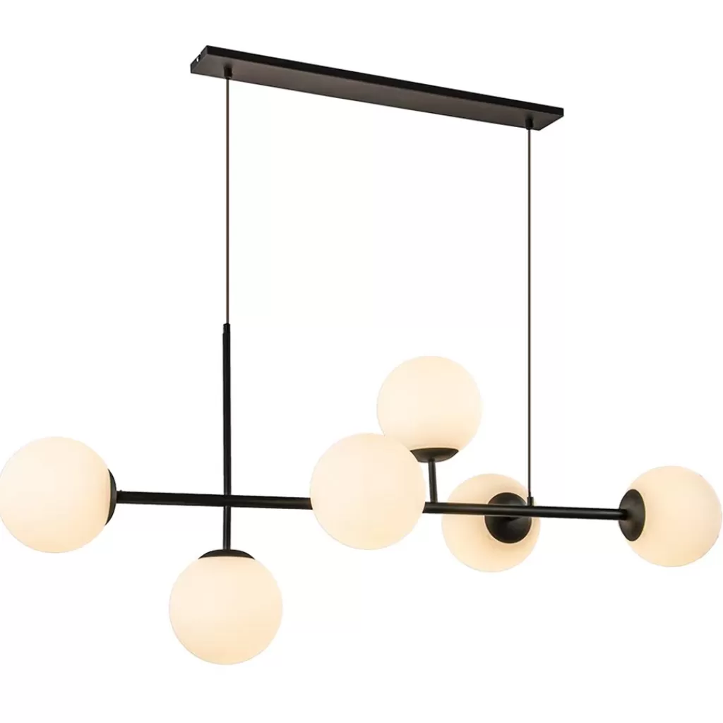 Retro eettafel hanglamp zwart met witte glazen bollen>Straluma Flash Sale