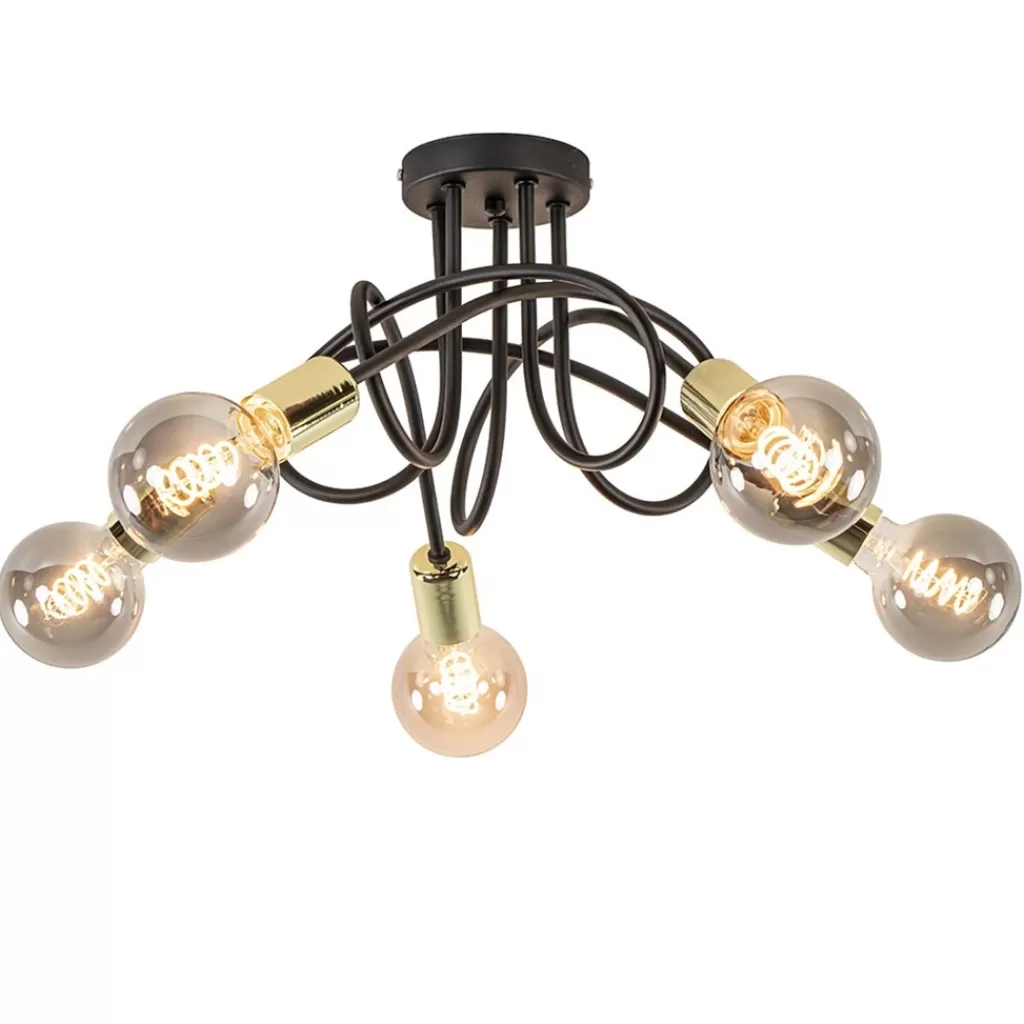 Retro plafondlamp zwart met gouden pendels>Straluma Cheap