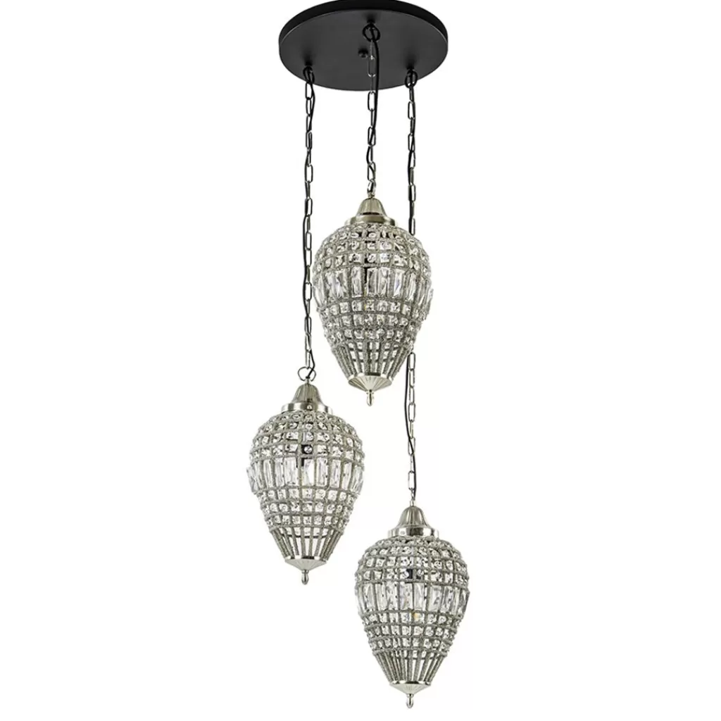 Ronde 3-lichts hanglamp Charlene nikkel/kristal>Straluma Shop