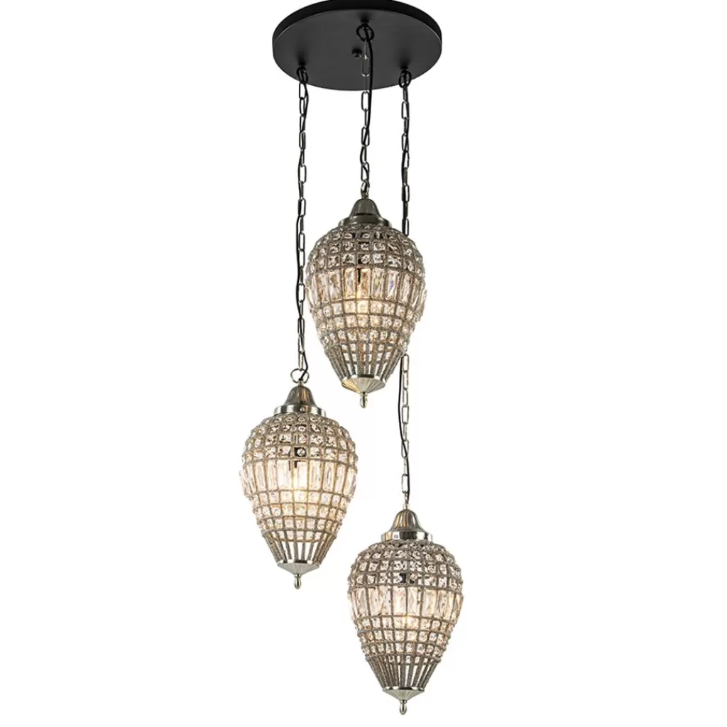 Ronde 3-lichts hanglamp Charlene nikkel/kristal>Straluma Shop