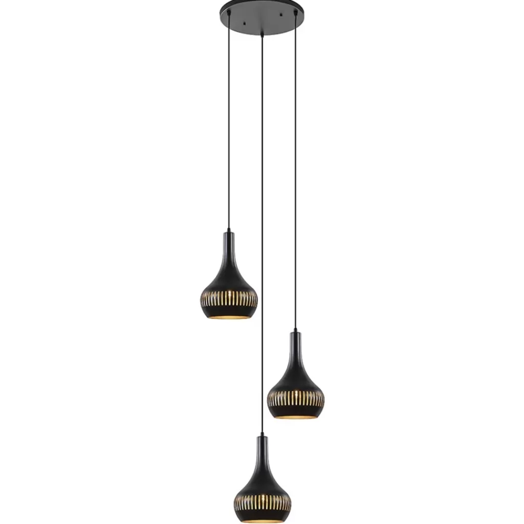 Ronde 3-lichts hanglamp mat zwart met goud>Straluma Discount