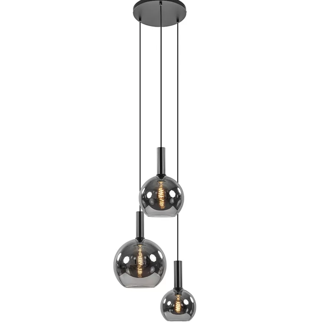 Ronde 3-lichts hanglamp met diverse smoke glazen kappen>Straluma Cheap