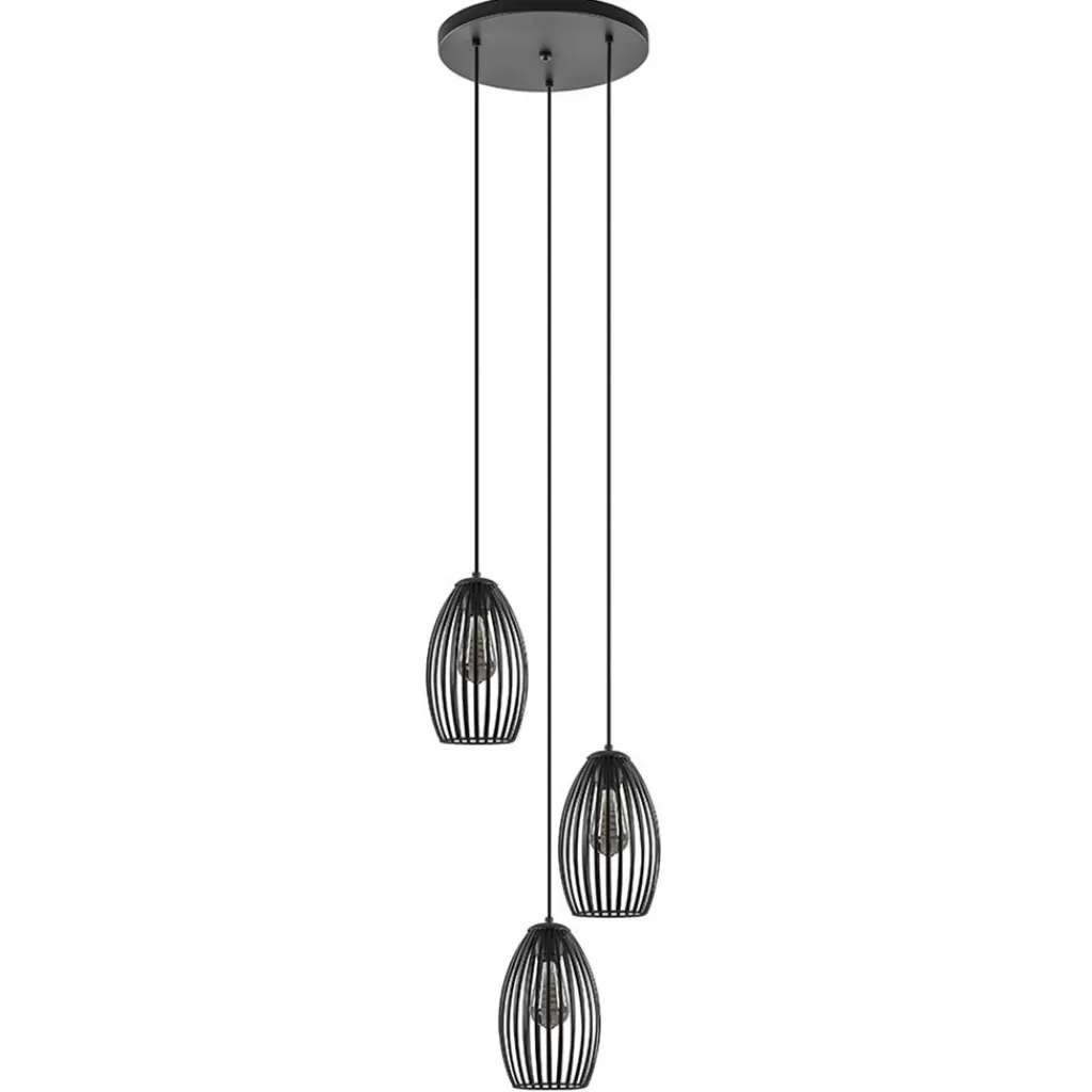 Ronde 3-lichts hanglamp met draadkappen mat zwart>Straluma Best