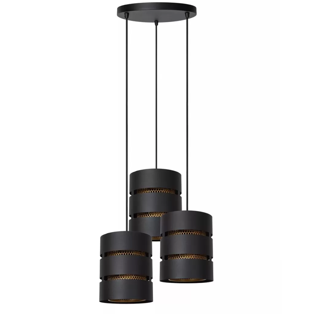 Ronde 3-lichts hanglamp zwart met goud>Straluma Store