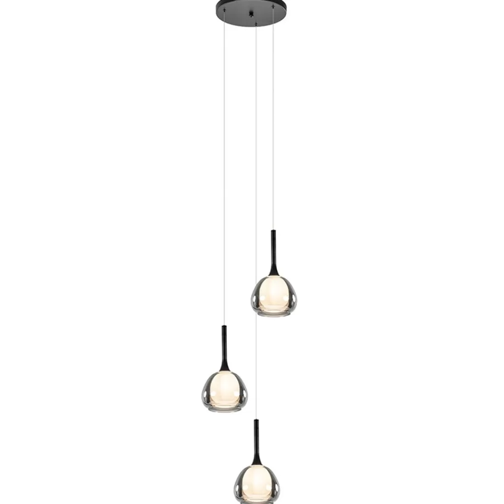 Ronde 3-lichts hanglamp zwart met smoke glas>Straluma Cheap