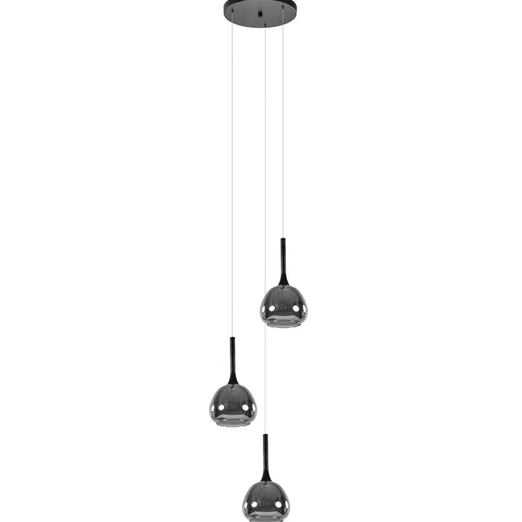 Ronde 3-lichts hanglamp zwart met smoke glas>Straluma Cheap