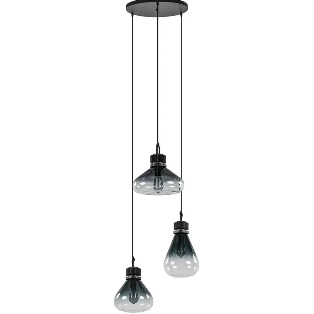 Ronde 3-lichts hanglamp zwart met smoke/helder glas>Straluma Cheap