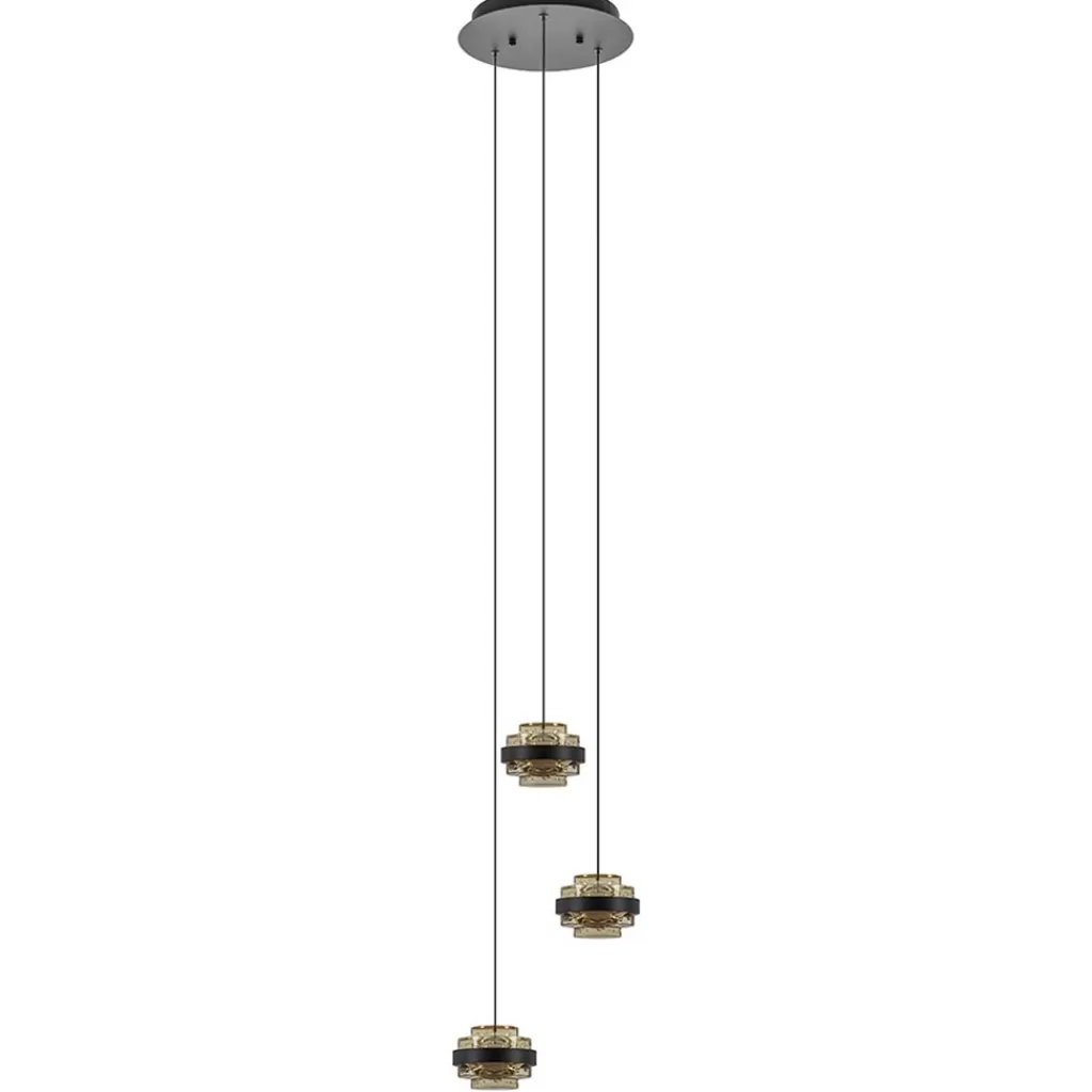 Ronde 3-lichts hanglamp zwart/champagne LED>Straluma Flash Sale