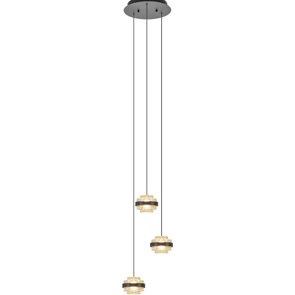 Ronde 3-lichts hanglamp zwart/champagne LED>Straluma Flash Sale