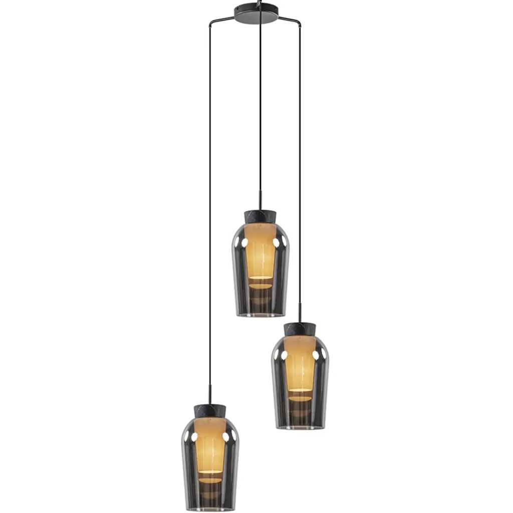 Ronde 3-lichts hanglamp zwart/marmer met smoke glas>Straluma Flash Sale