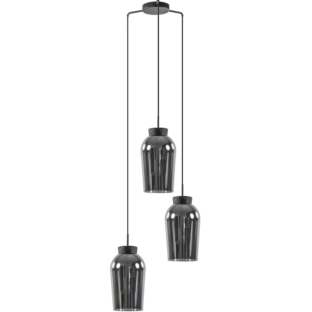 Ronde 3-lichts hanglamp zwart/marmer met smoke glas>Straluma Flash Sale