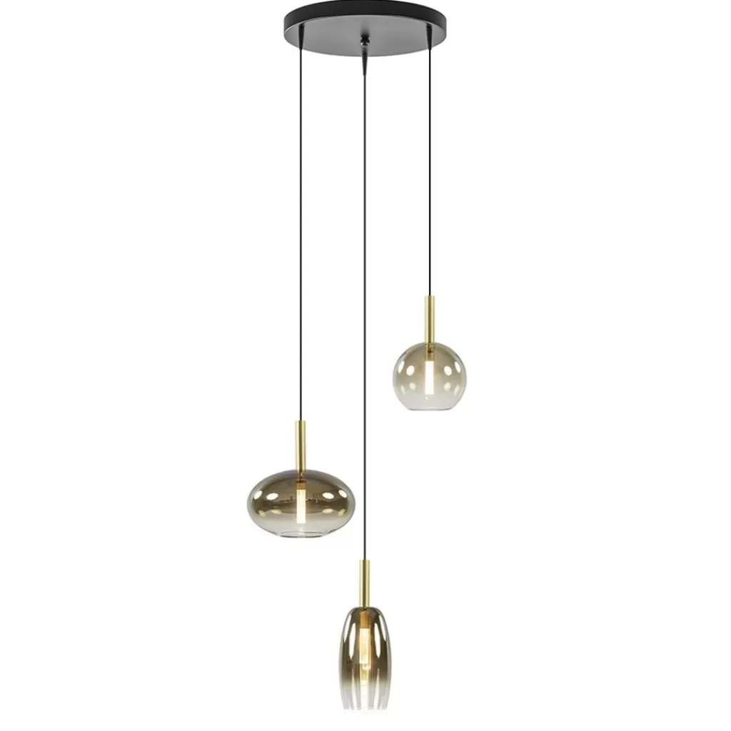 Ronde 3-Lichts LED hanglamp met gold fading glas>Straluma Best Sale