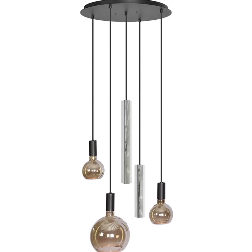 Ronde 5-lichts hanglamp zwart met nikkel>Straluma Discount